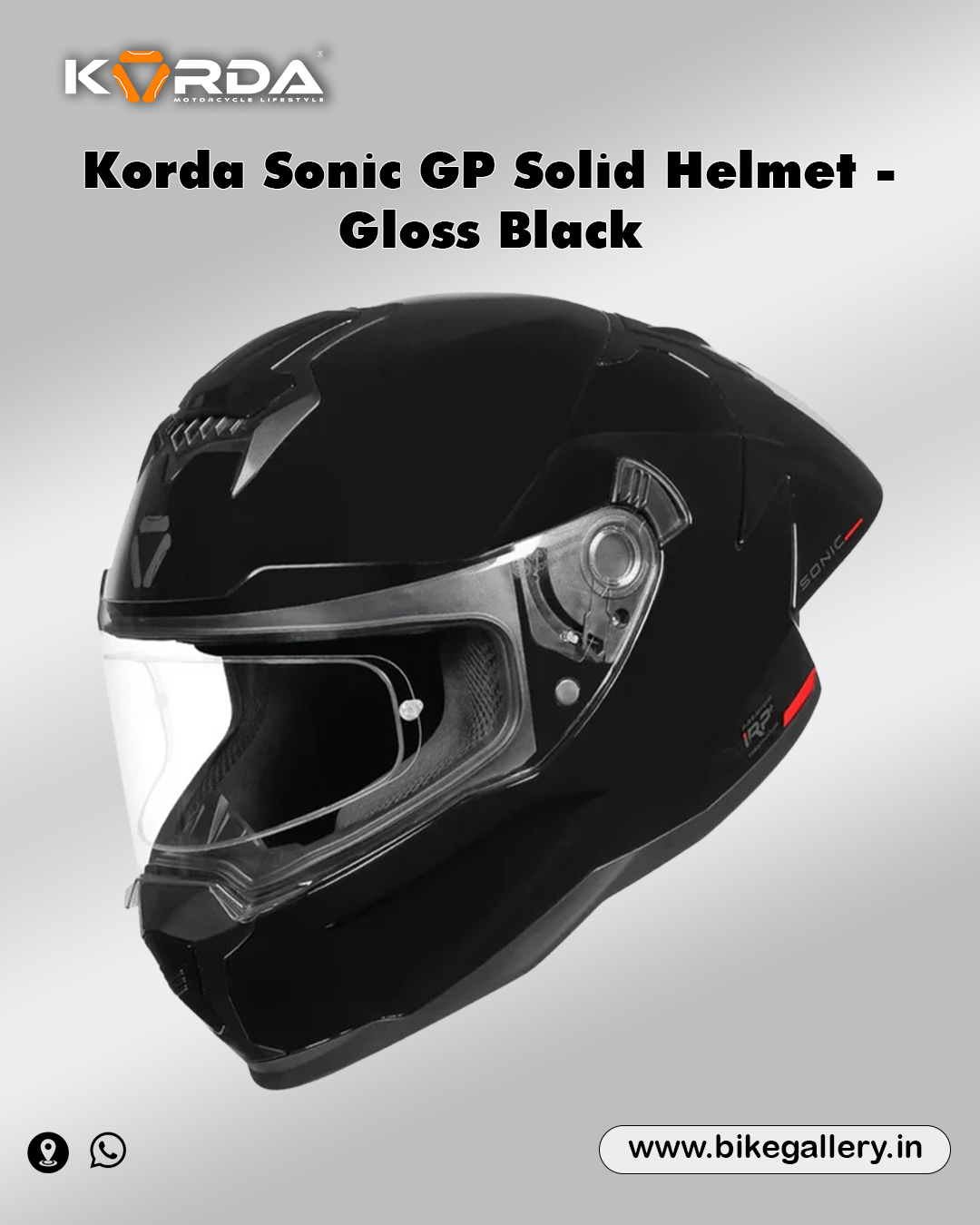 1 Korda Sonic GP Solid Helmet - Gloss Black - Image 1