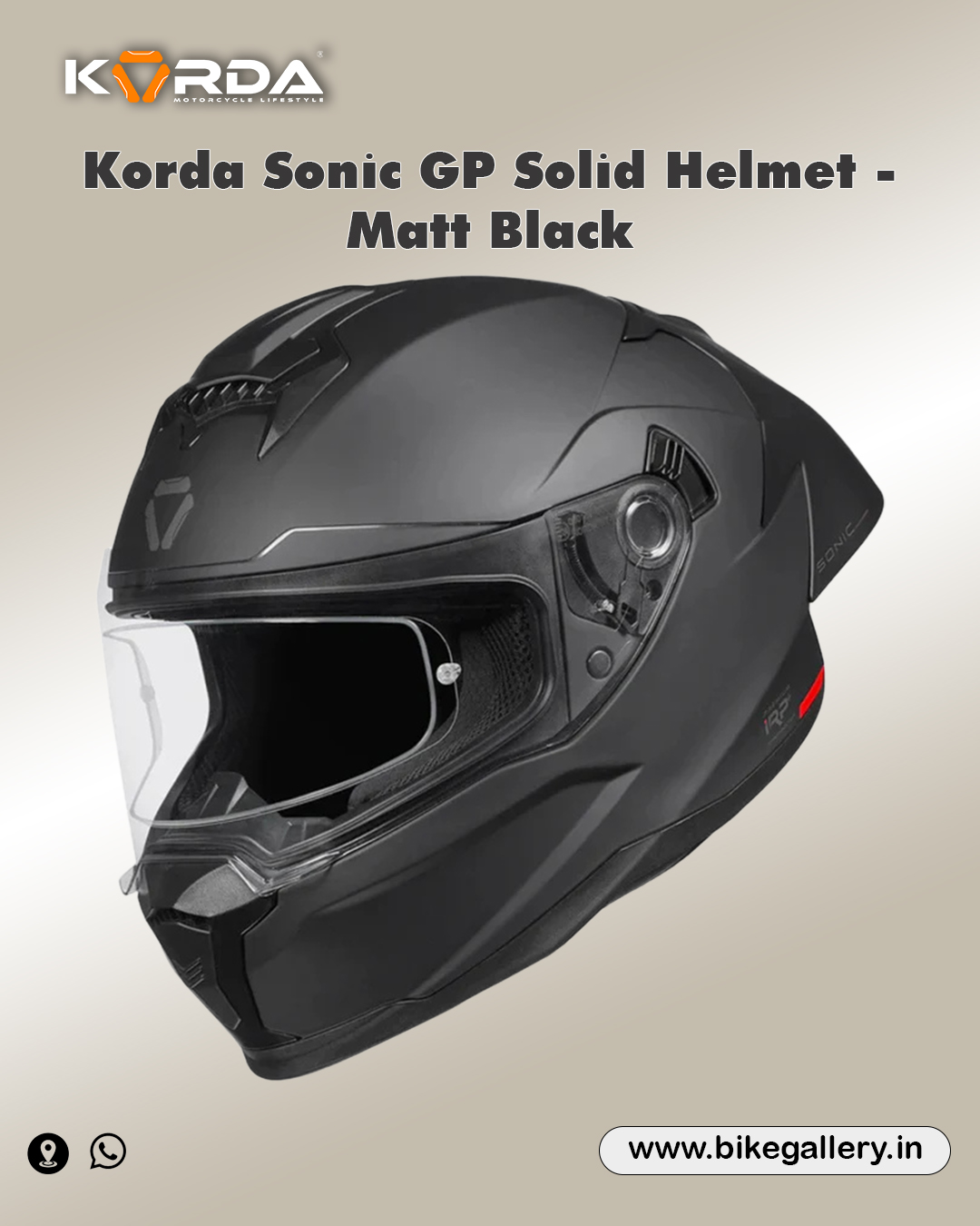 1 Korda Sonic GP Solid Helmet - Matt Black - Image 1