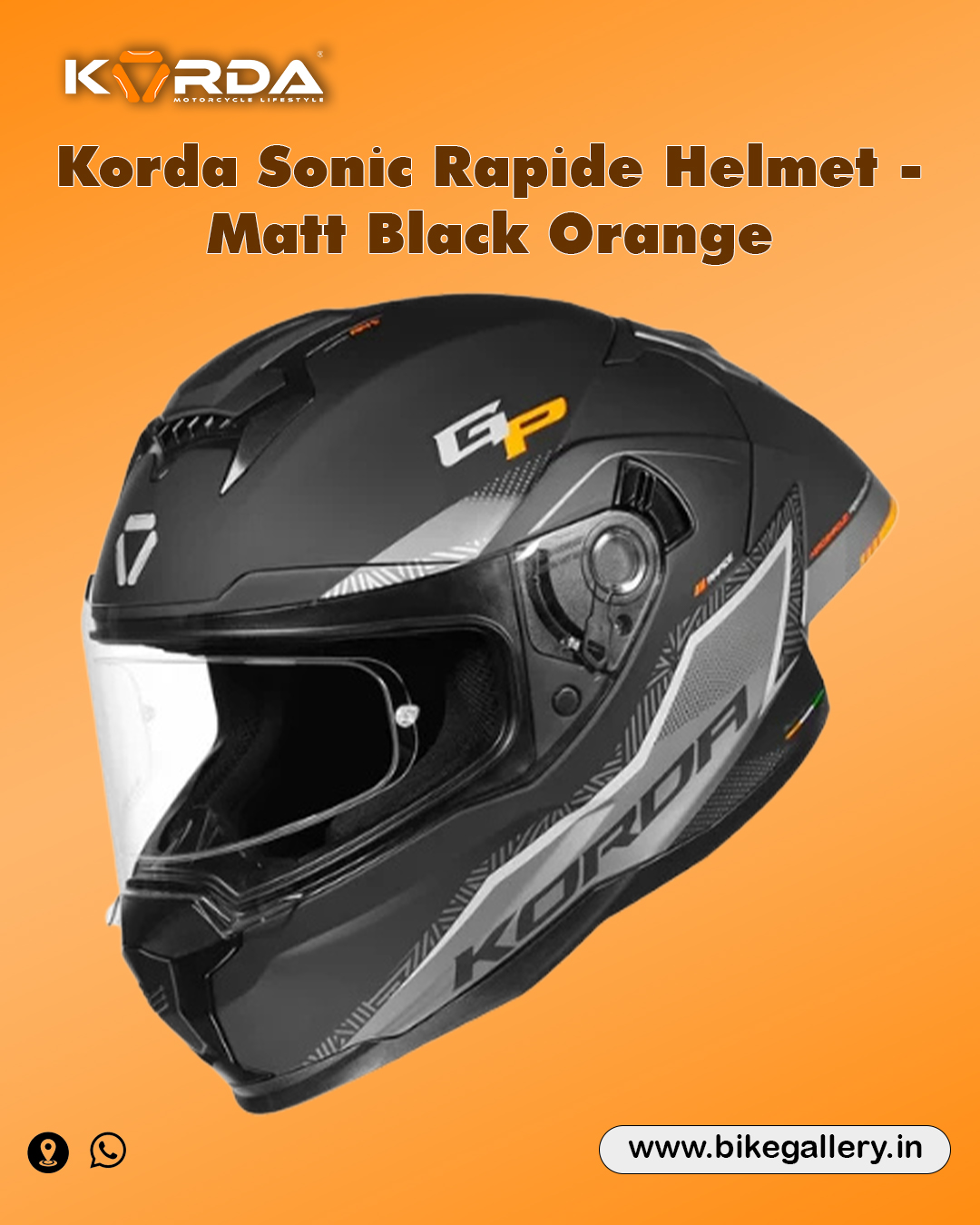 1 Korda Sonic Rapide Helmet - Matt Black Orange - Image 1